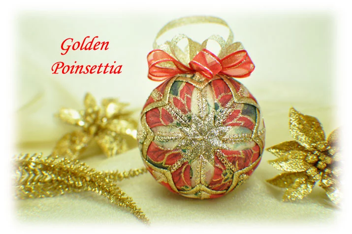 Golden Poinsettia Quilted Ornament