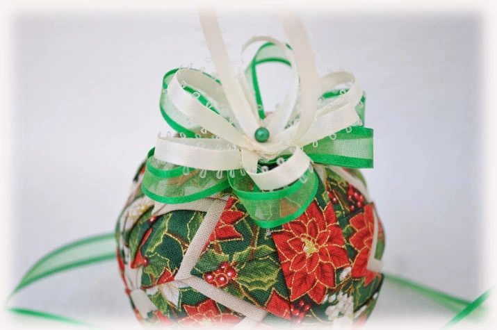 Poinsettia Green Quilted Ornament